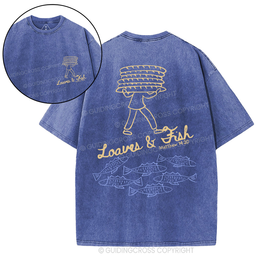 Loaves And Fish Christian Washed T-Shirt