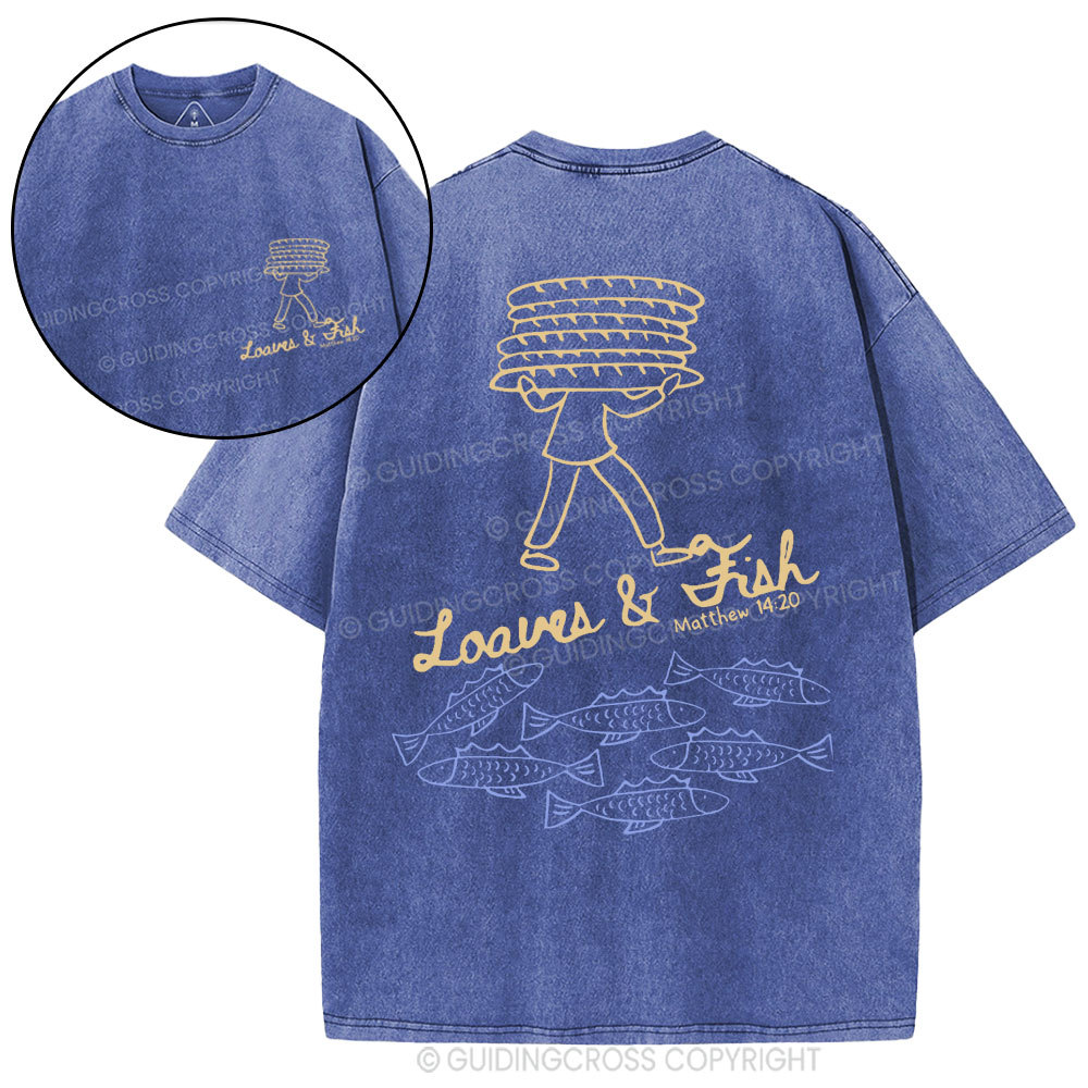 Loaves And Fish Christian Washed T-Shirt