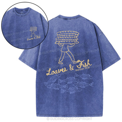 Loaves And Fish Christian Washed T-Shirt