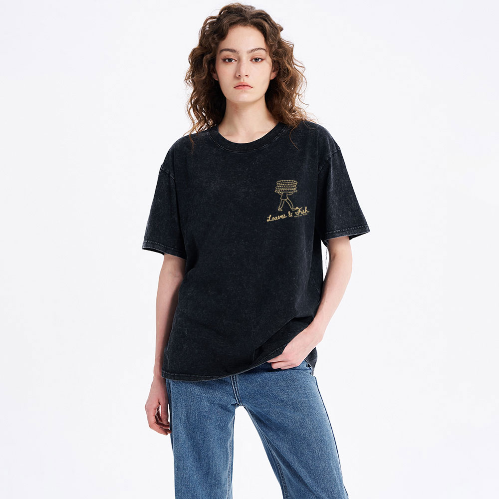 Loaves And Fish Christian Washed T-Shirt