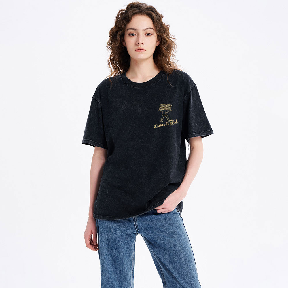 Loaves And Fish Christian Washed T-Shirt