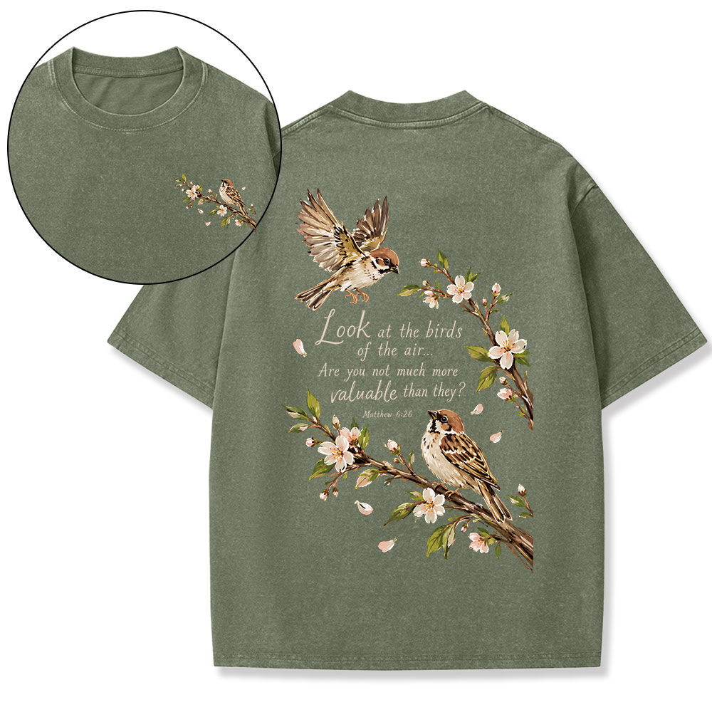 Look At The  Birds Of The Air Christian Washed T-Shirt