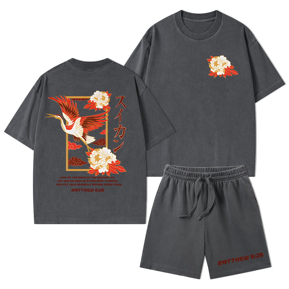 Look At The Birds Of The Sky Christian Washed T-Shirt & Shorts