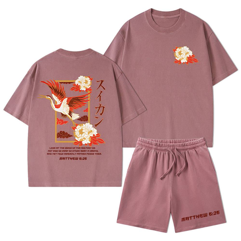Look At The Birds Of The Sky Christian Washed T-Shirt & Shorts