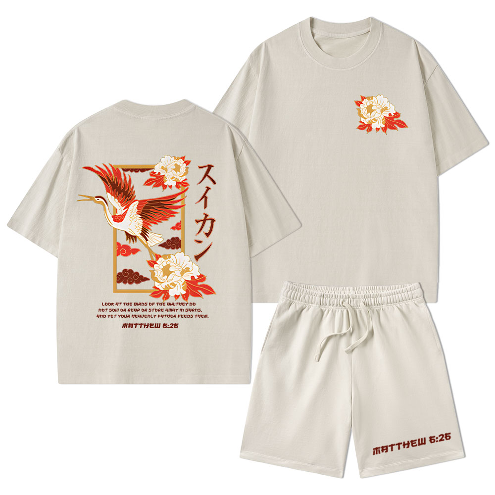 Look At The Birds Of The Sky Christian Washed T-Shirt & Shorts
