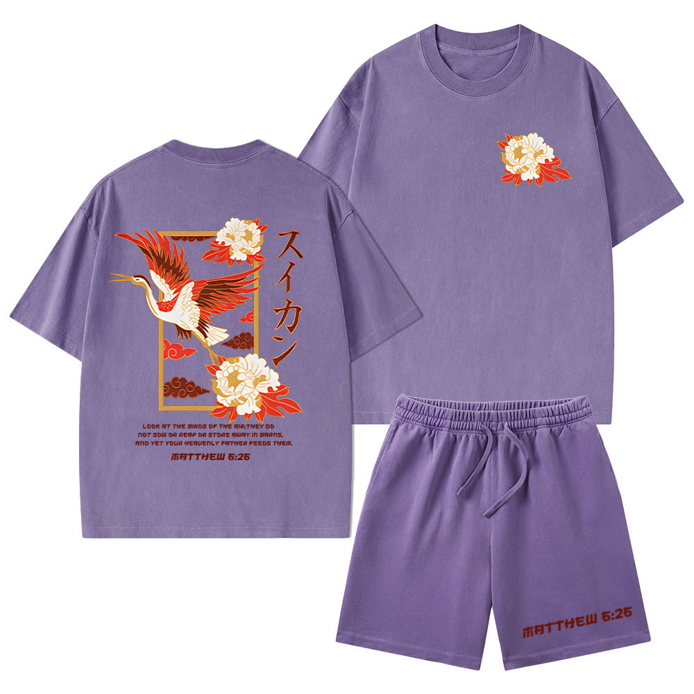 Look At The Birds Of The Sky Christian Washed T-Shirt & Shorts