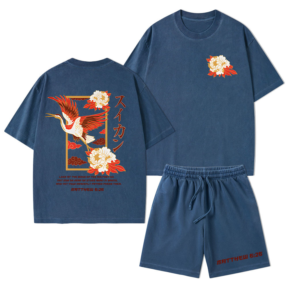 Look At The Birds Of The Sky Christian Washed T-Shirt & Shorts