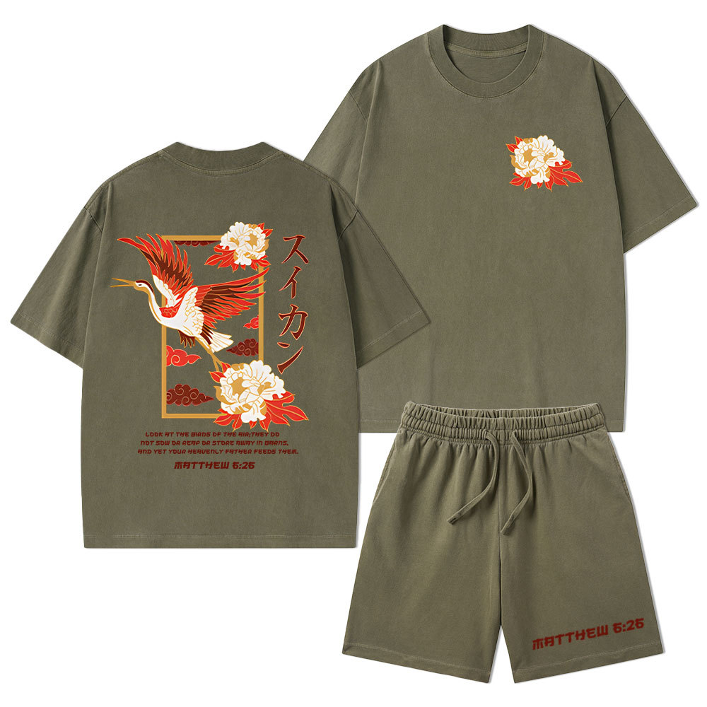 Look At The Birds Of The Sky Christian Washed T-Shirt & Shorts