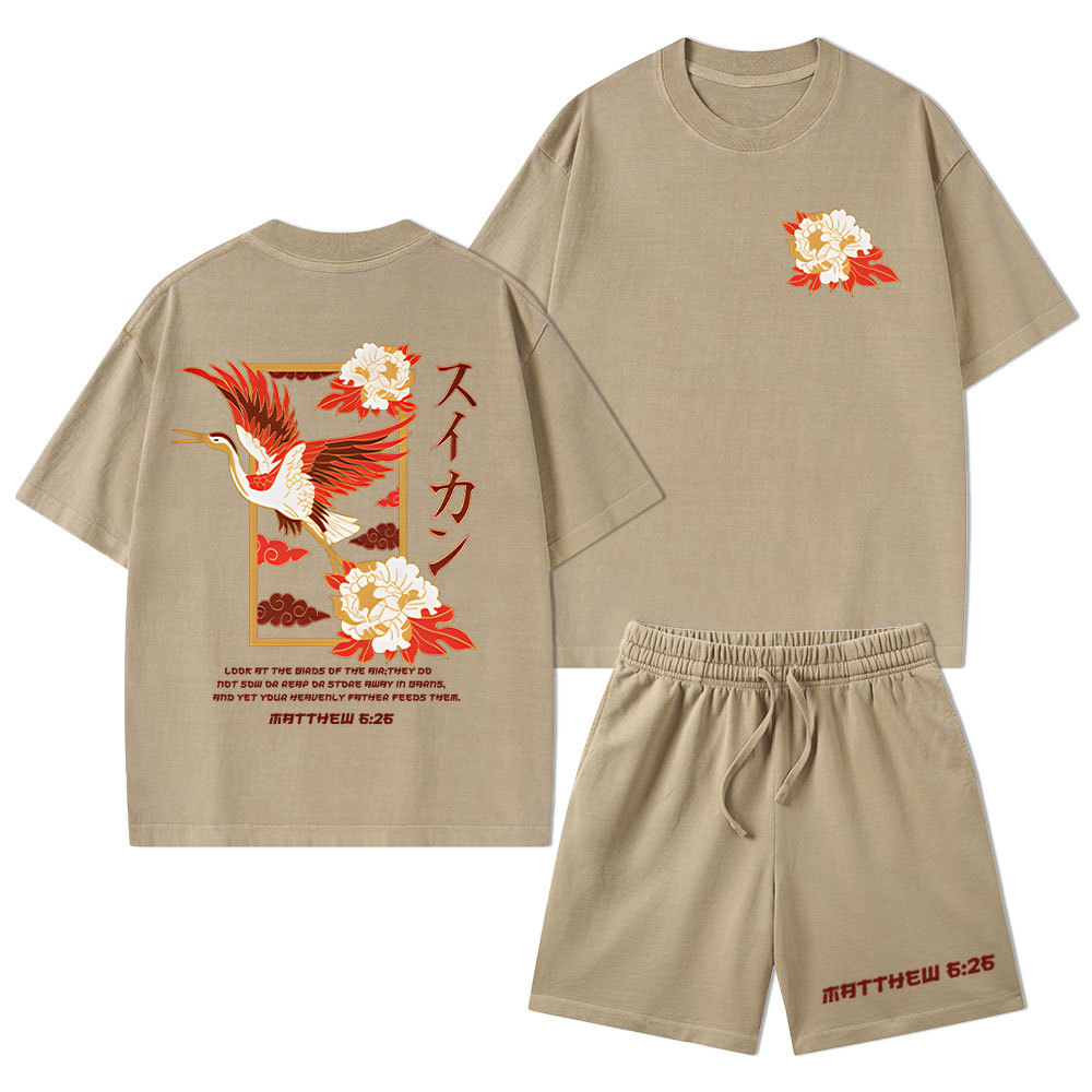 Look At The Birds Of The Sky Christian Washed T-Shirt & Shorts