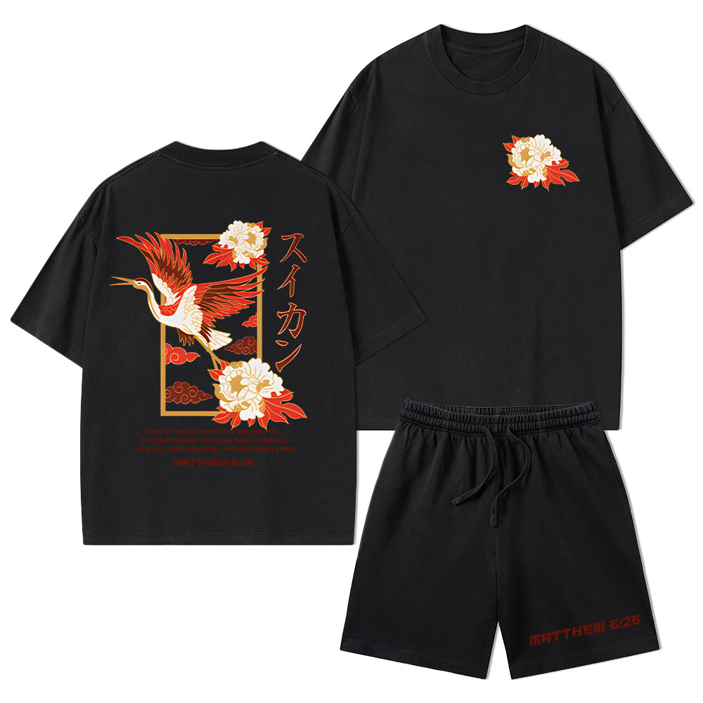 Look At The Birds Of The Sky Christian Washed T-Shirt & Shorts