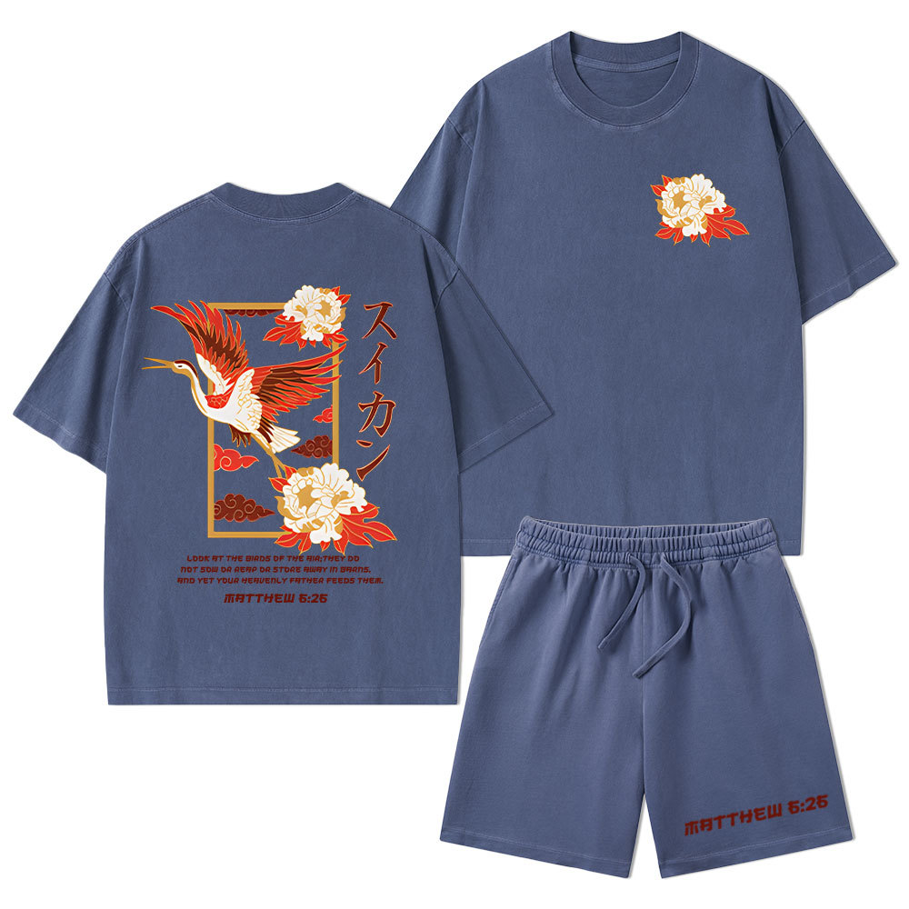Look At The Birds Of The Sky Christian Washed T-Shirt & Shorts