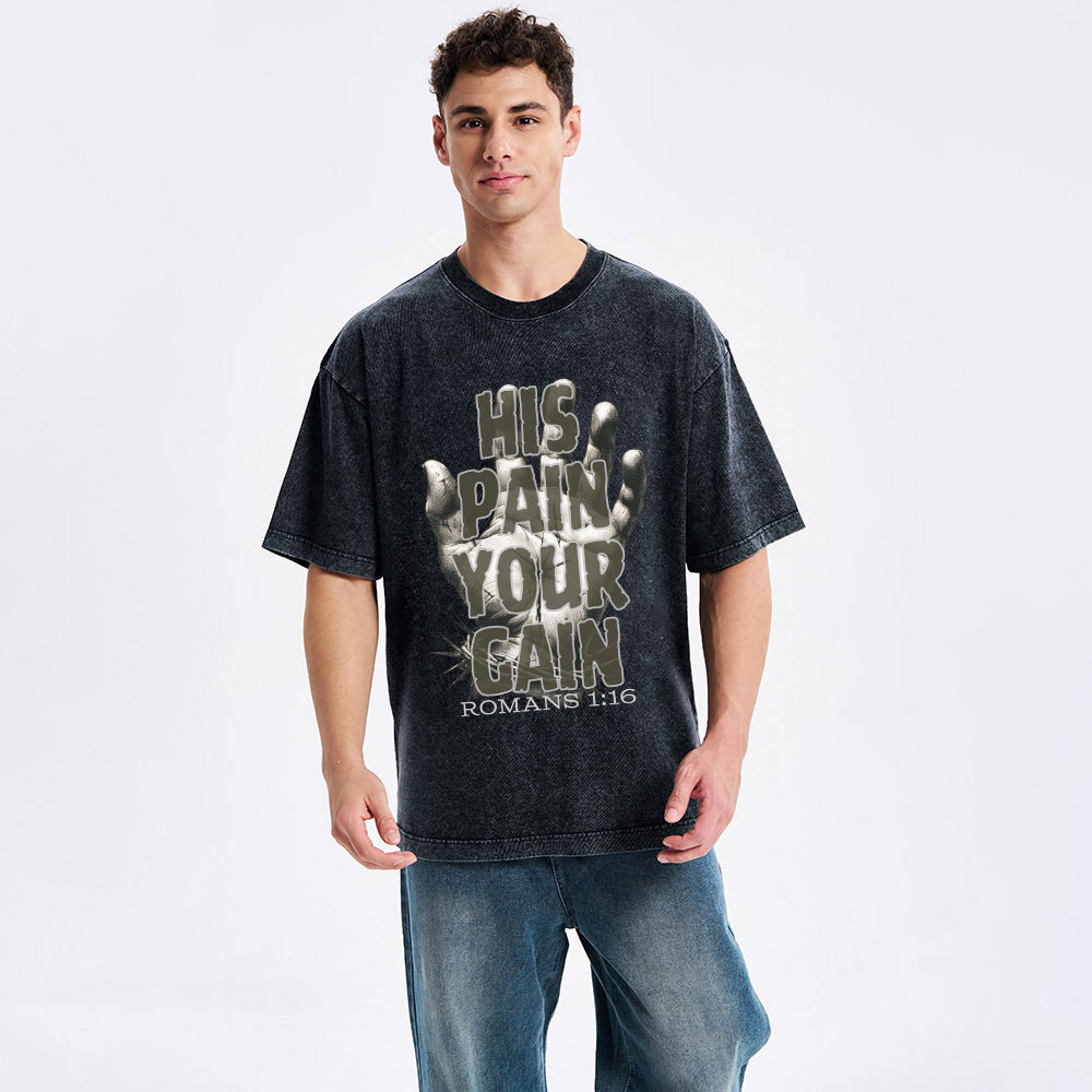 Lord's Gym His Pain Your Gain Christian Washed T-Shirt