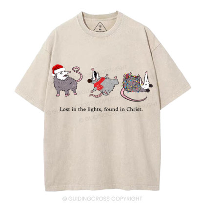 Lost In The Lights Found In Christ Christian Christmas Washed T-Shirt