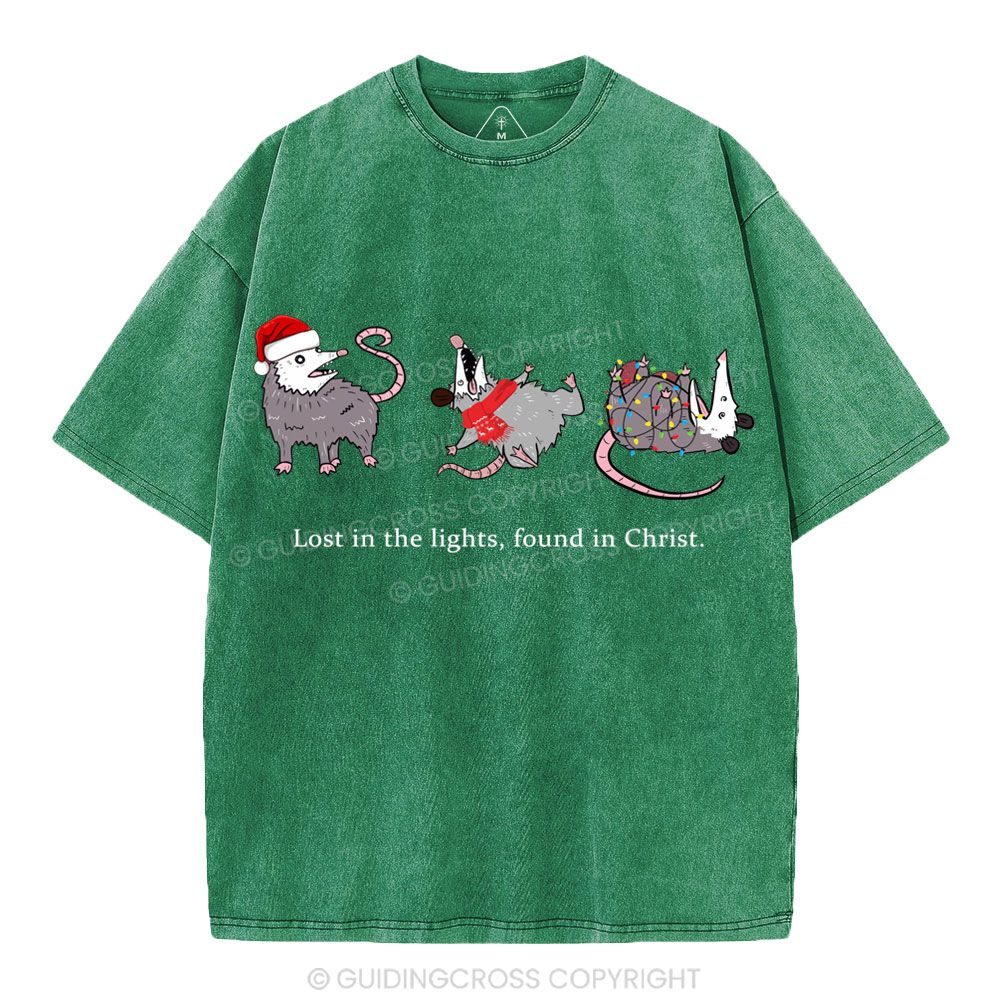 Lost In The Lights Found In Christ Christian Christmas Washed T-Shirt