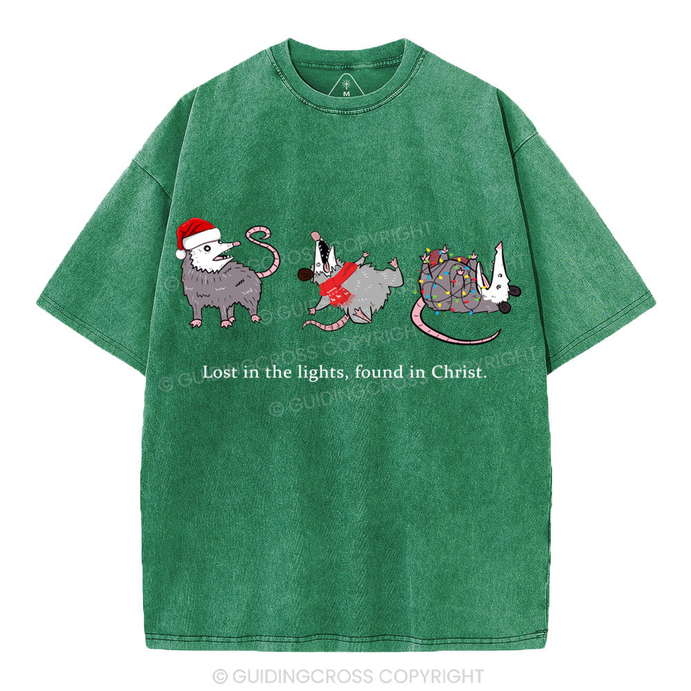 Lost In The Lights Found In Christ Christian Christmas Washed T-Shirt