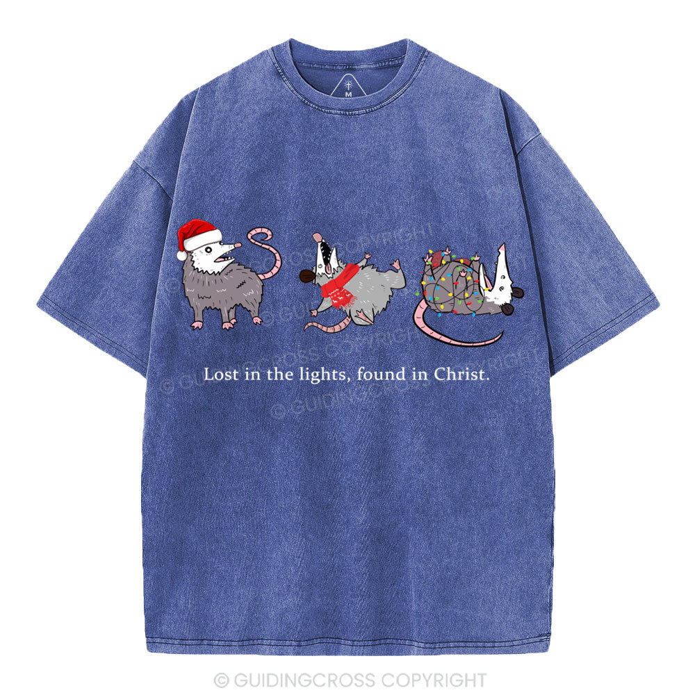 Lost In The Lights Found In Christ Christian Christmas Washed T-Shirt