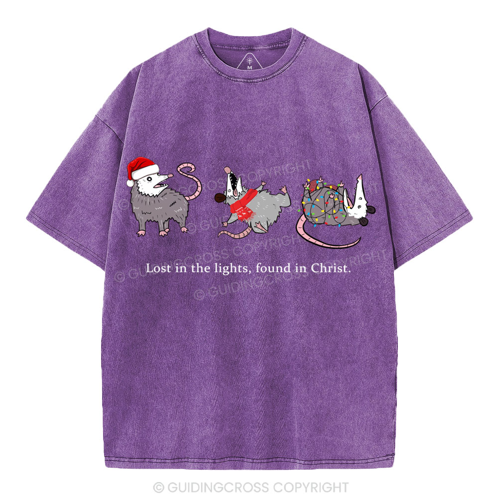 Lost In The Lights Found In Christ Christian Christmas Washed T-Shirt
