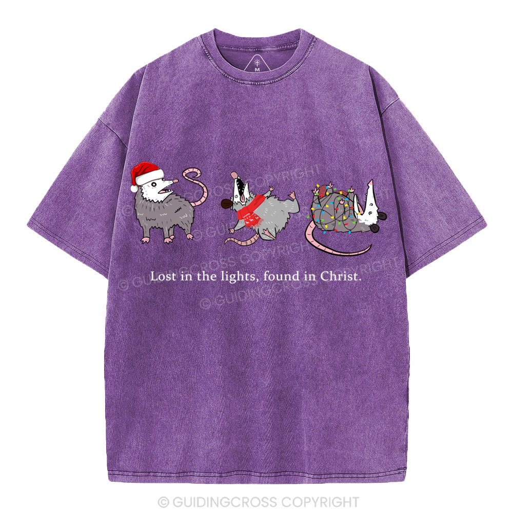 Lost In The Lights Found In Christ Christian Christmas Washed T-Shirt