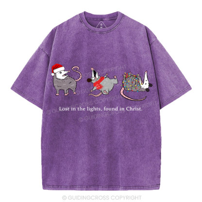 Lost In The Lights Found In Christ Christian Christmas Washed T-Shirt