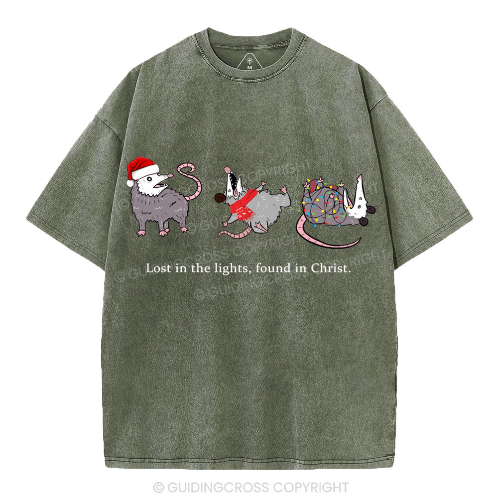 Lost In The Lights Found In Christ Christian Christmas Washed T-Shirt