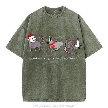Lost In The Lights Found In Christ Christian Christmas Washed T-Shirt