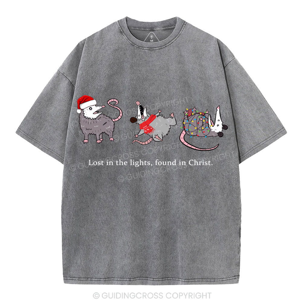 Lost In The Lights Found In Christ Christian Christmas Washed T-Shirt