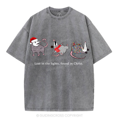 Lost In The Lights Found In Christ Christian Christmas Washed T-Shirt