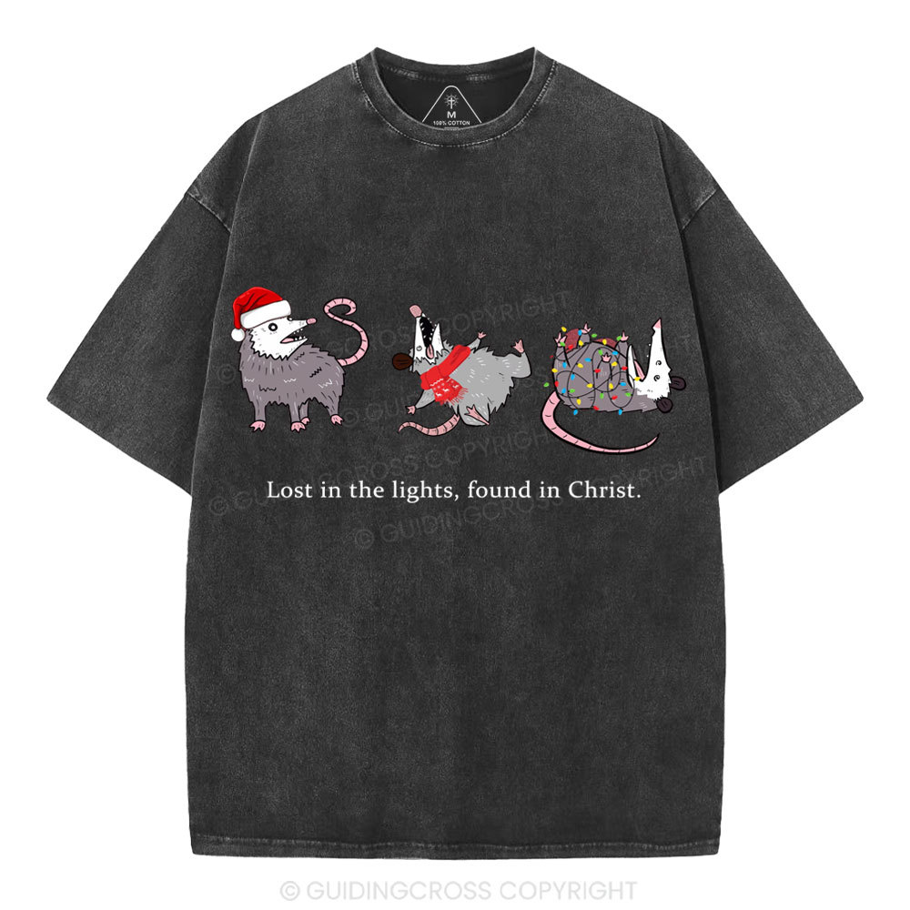 Lost In The Lights Found In Christ Christian Christmas Washed T-Shirt