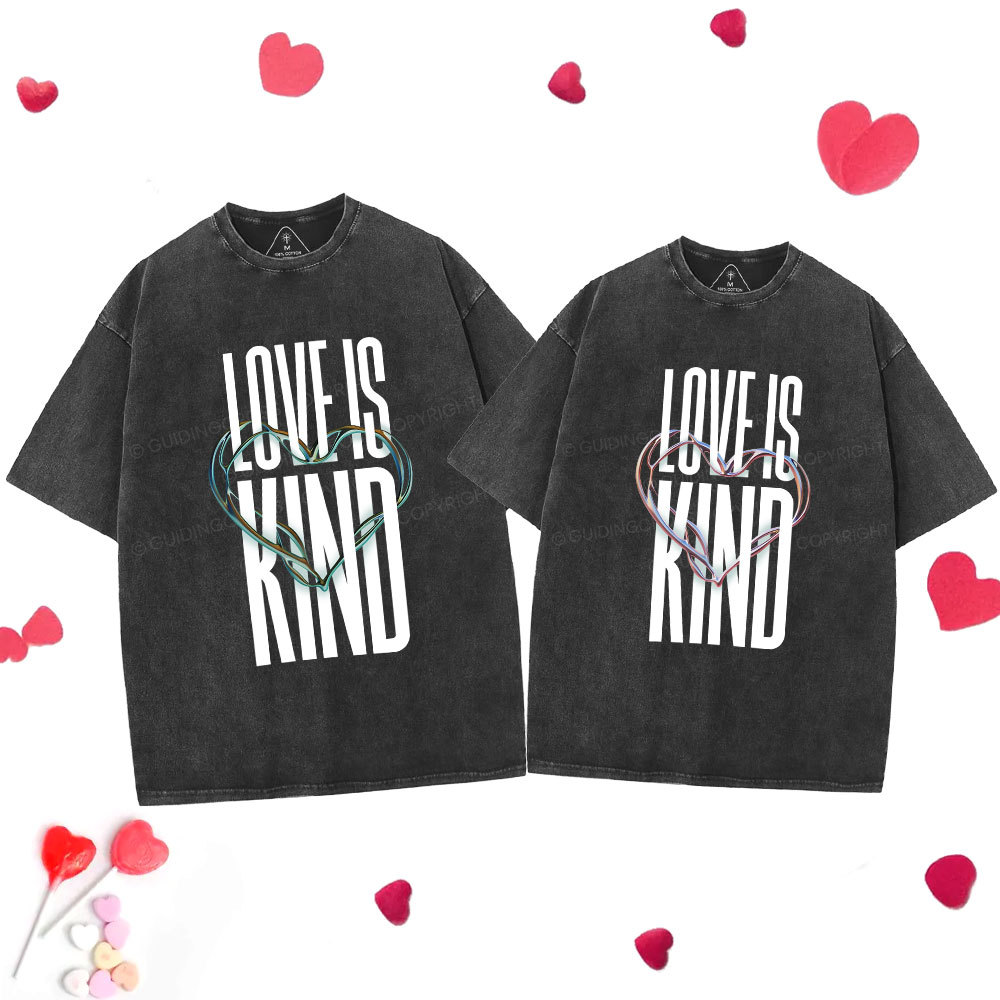 Love Is Kind  Christian Couple Washed T-Shirt