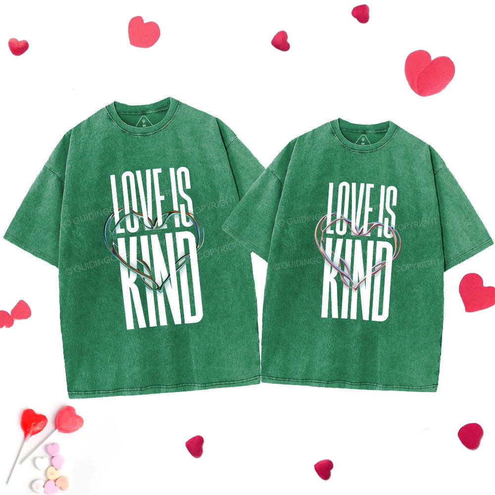 Love Is Kind  Christian Couple Washed T-Shirt