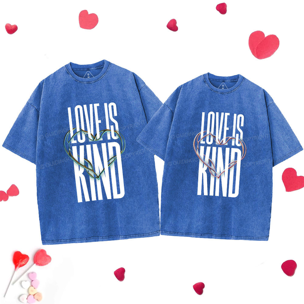Love Is Kind  Christian Couple Washed T-Shirt