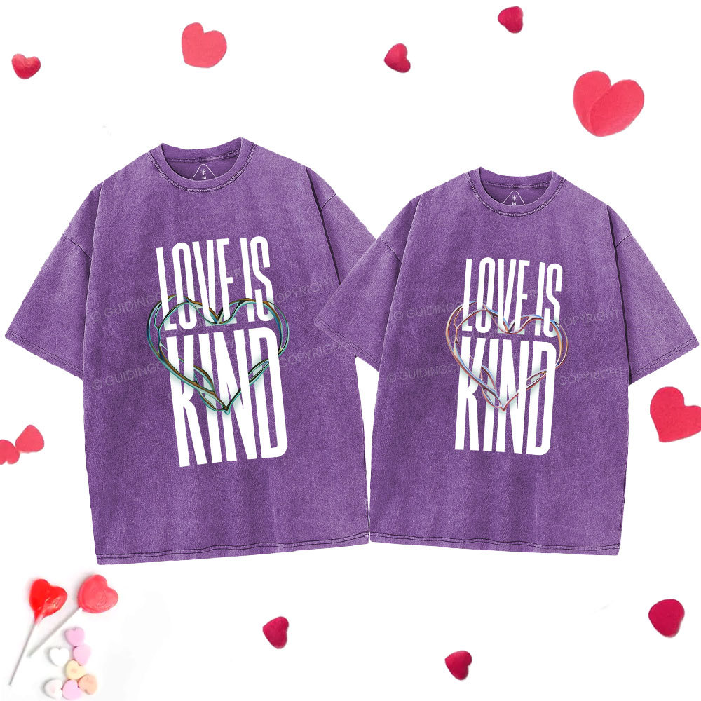 Love Is Kind  Christian Couple Washed T-Shirt