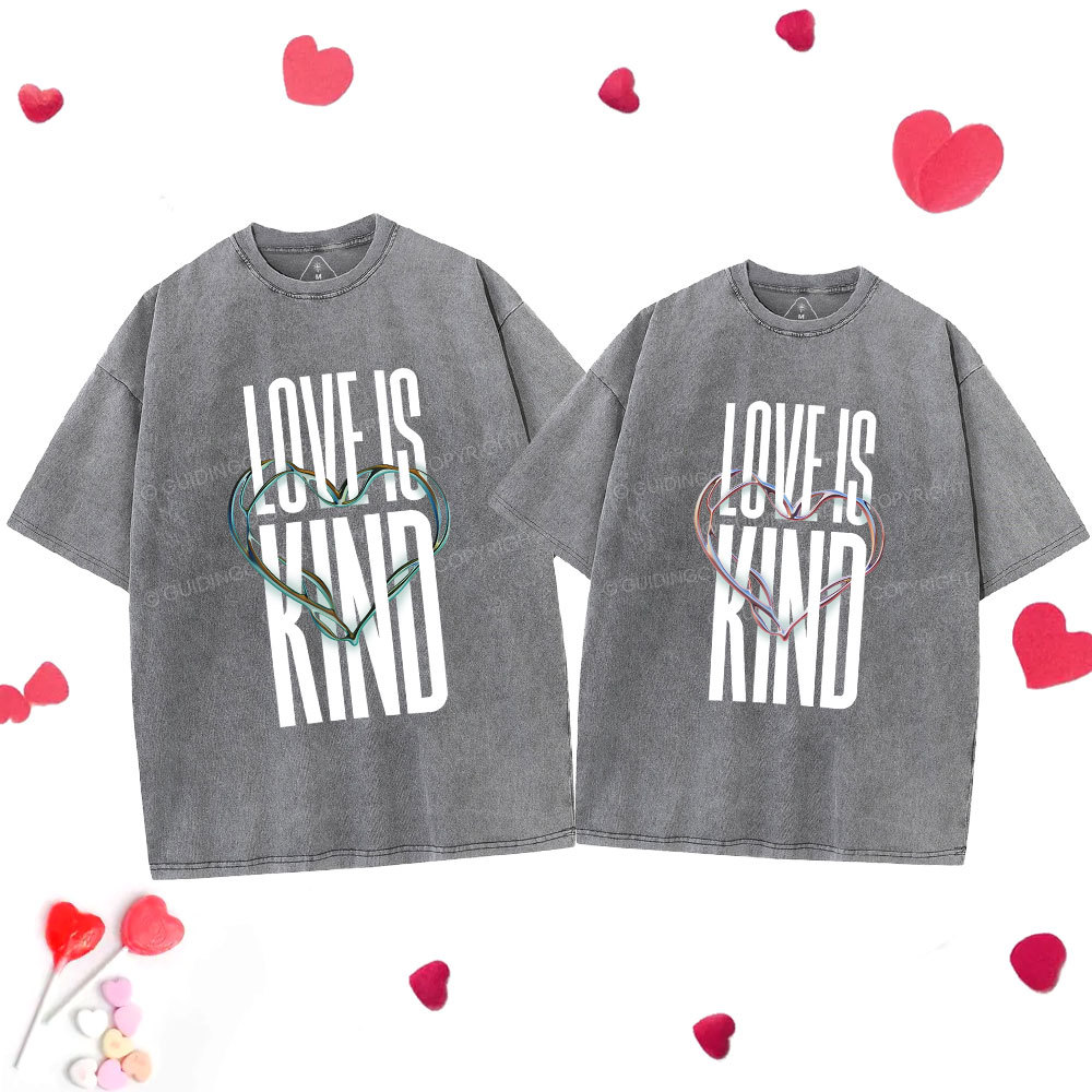 Love Is Kind  Christian Couple Washed T-Shirt