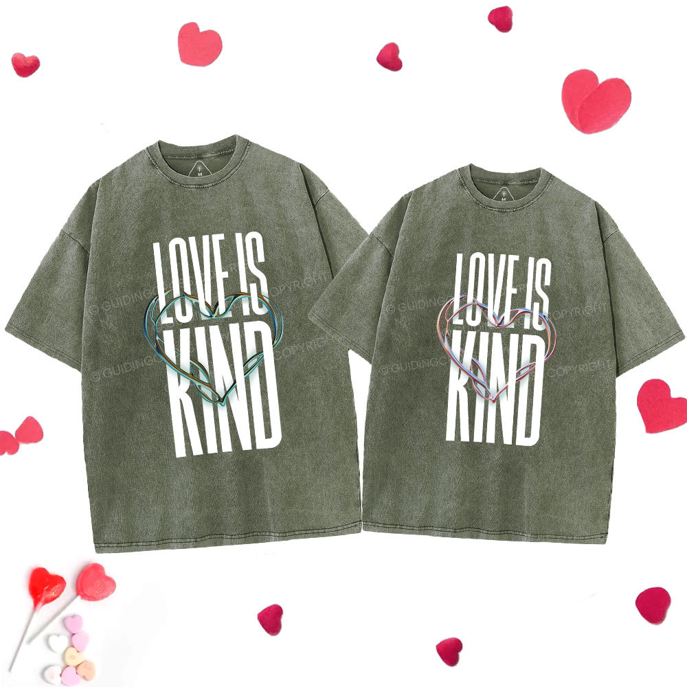 Love Is Kind  Christian Couple Washed T-Shirt