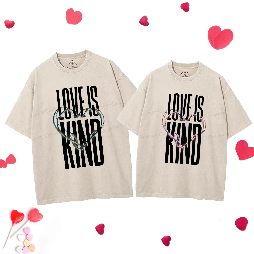 Love Is Kind  Christian Couple Washed T-Shirt Sale - GuidingCross