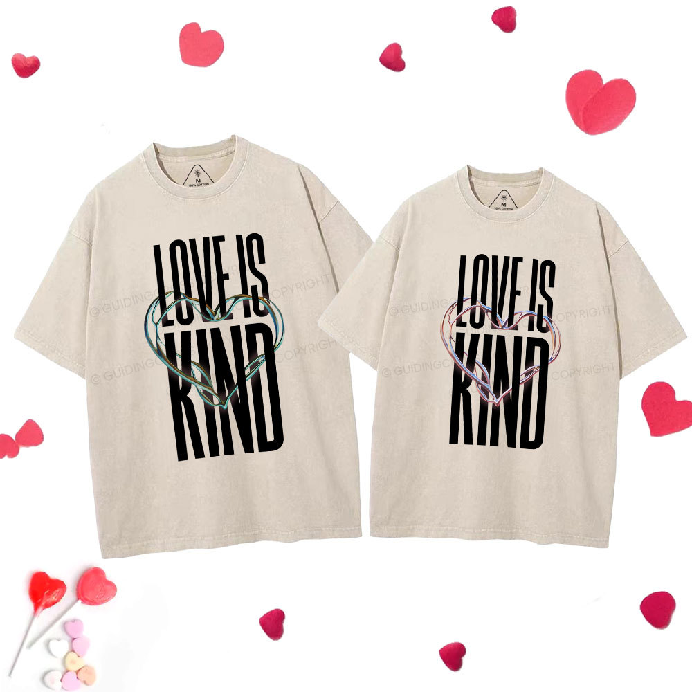 Love Is Kind  Christian Couple Washed T-Shirt Sale - GuidingCross