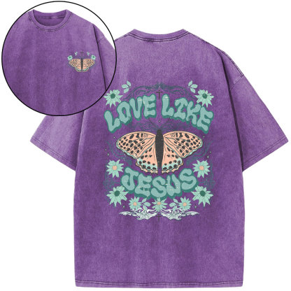 Love Like Jesus Butterfly Boho Christian Washed T-Shirt
