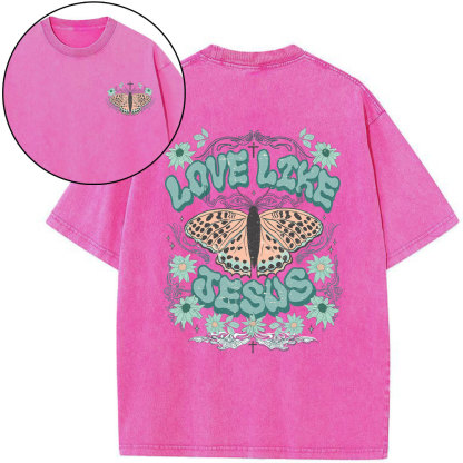 Love Like Jesus Butterfly Boho Christian Washed T-Shirt