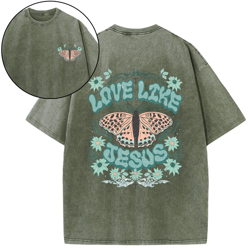 Love Like Jesus Butterfly Boho Christian Washed T-Shirt
