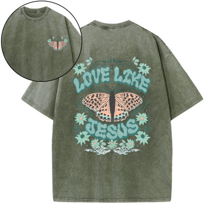 Love Like Jesus Butterfly Boho Christian Washed T-Shirt