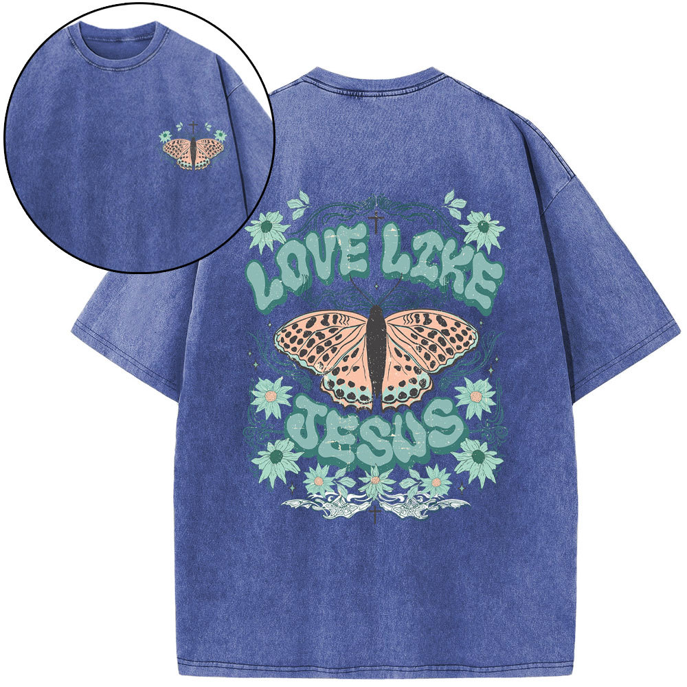 Love Like Jesus Butterfly Boho Christian Washed T-Shirt