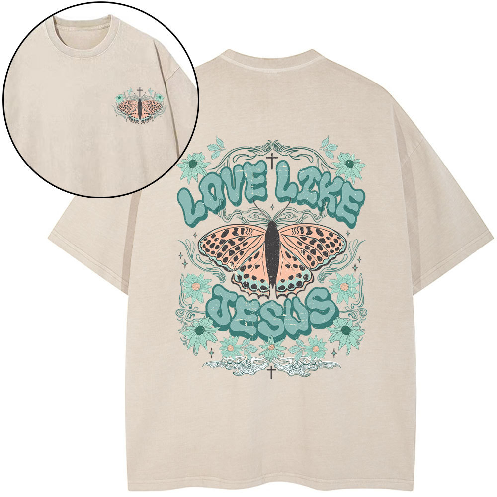 Love Like Jesus Butterfly Boho Christian Washed T-Shirt