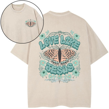 Love Like Jesus Butterfly Boho Christian Washed T-Shirt