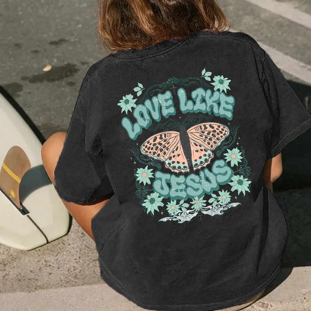 Love Like Jesus Butterfly Boho Christian Washed T-Shirt