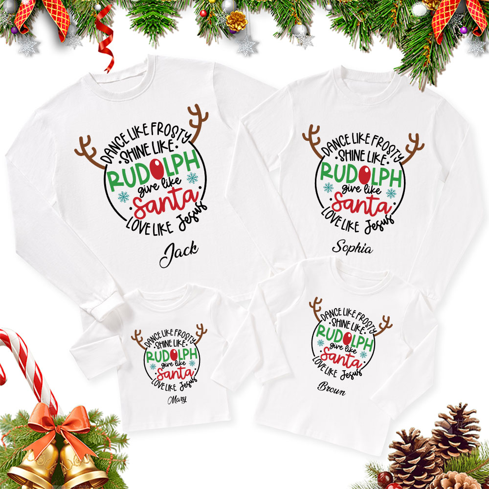 Personalized Love Like Jesus Christmas Family Matching Long Sleeve Shirts