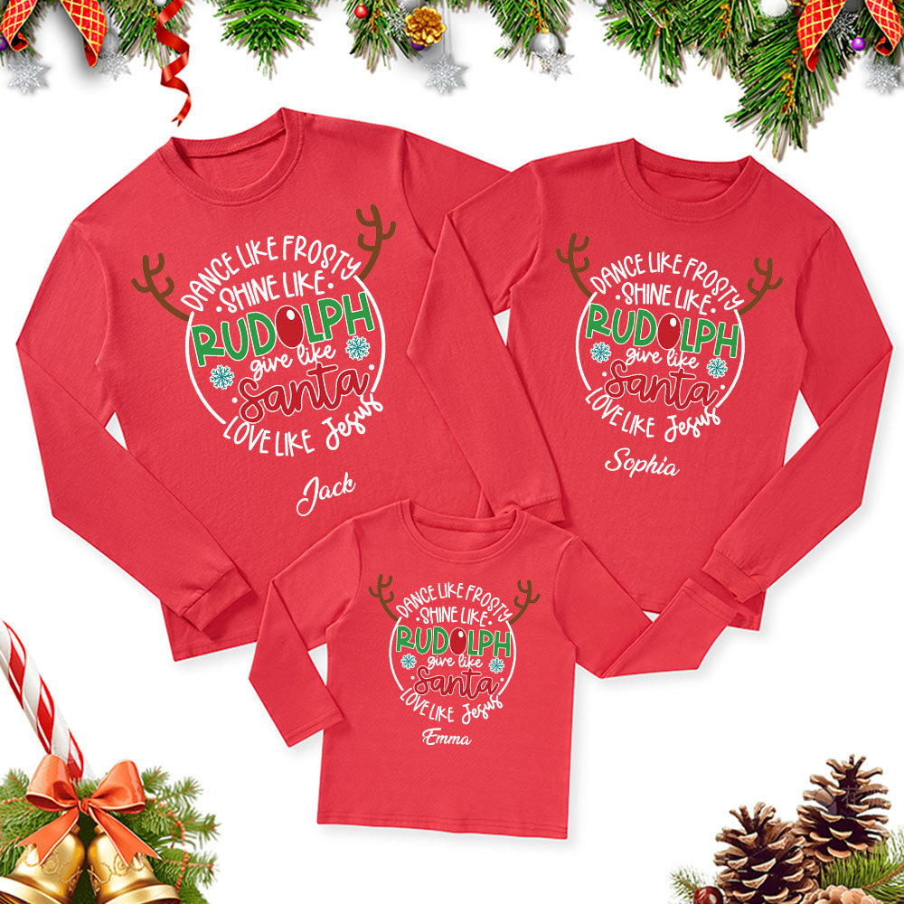 Personalized Love Like Jesus Christmas Family Matching Long Sleeve Shirts