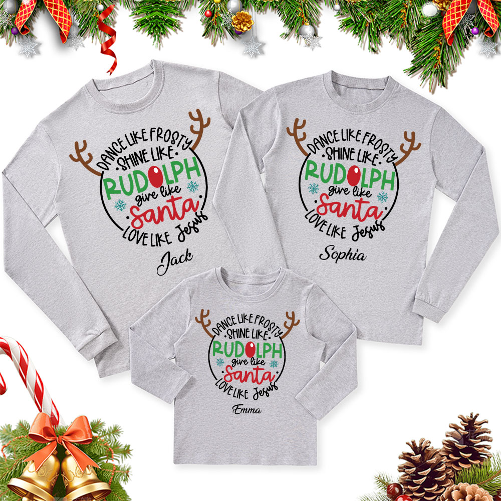 Personalized Love Like Jesus Christmas Family Matching Long Sleeve Shirts