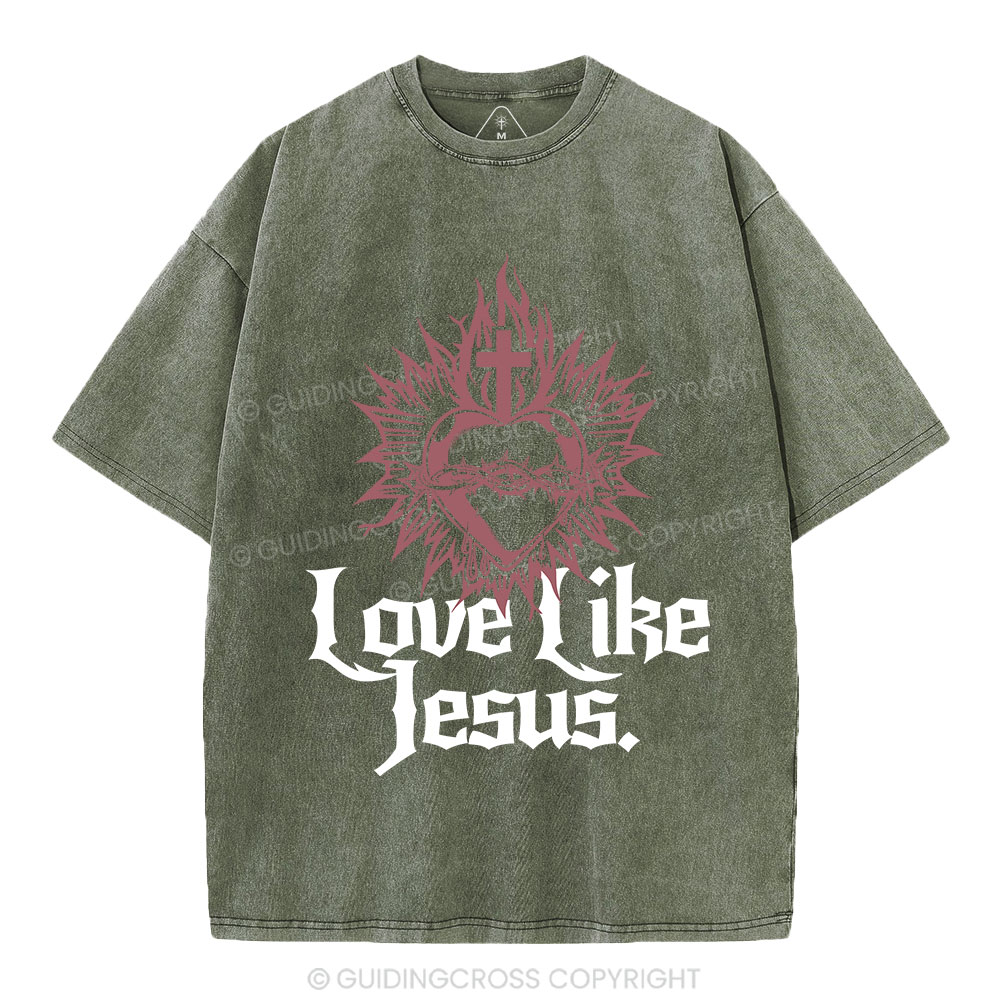 Love Like Jesus Sacred Heart Christian Washed T-Shirt