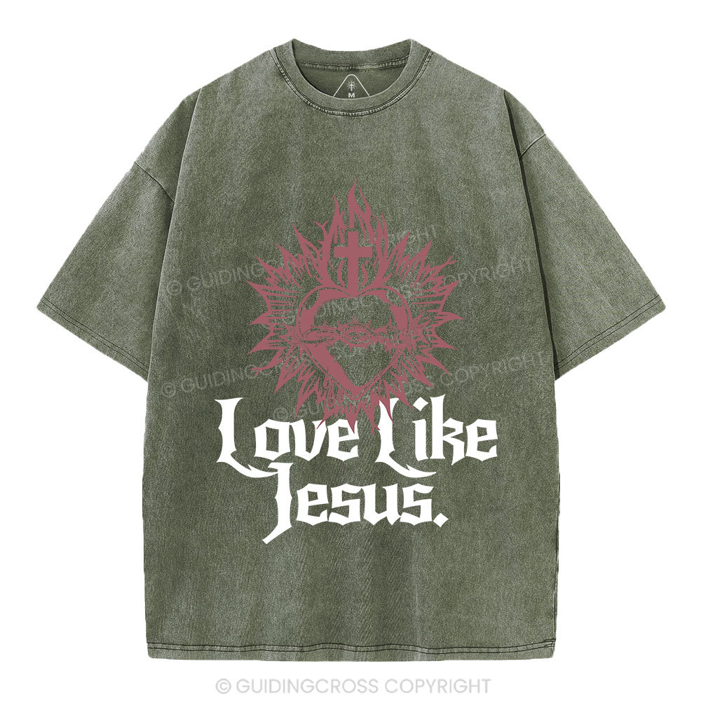 Love Like Jesus Sacred Heart Christian Washed T-Shirt