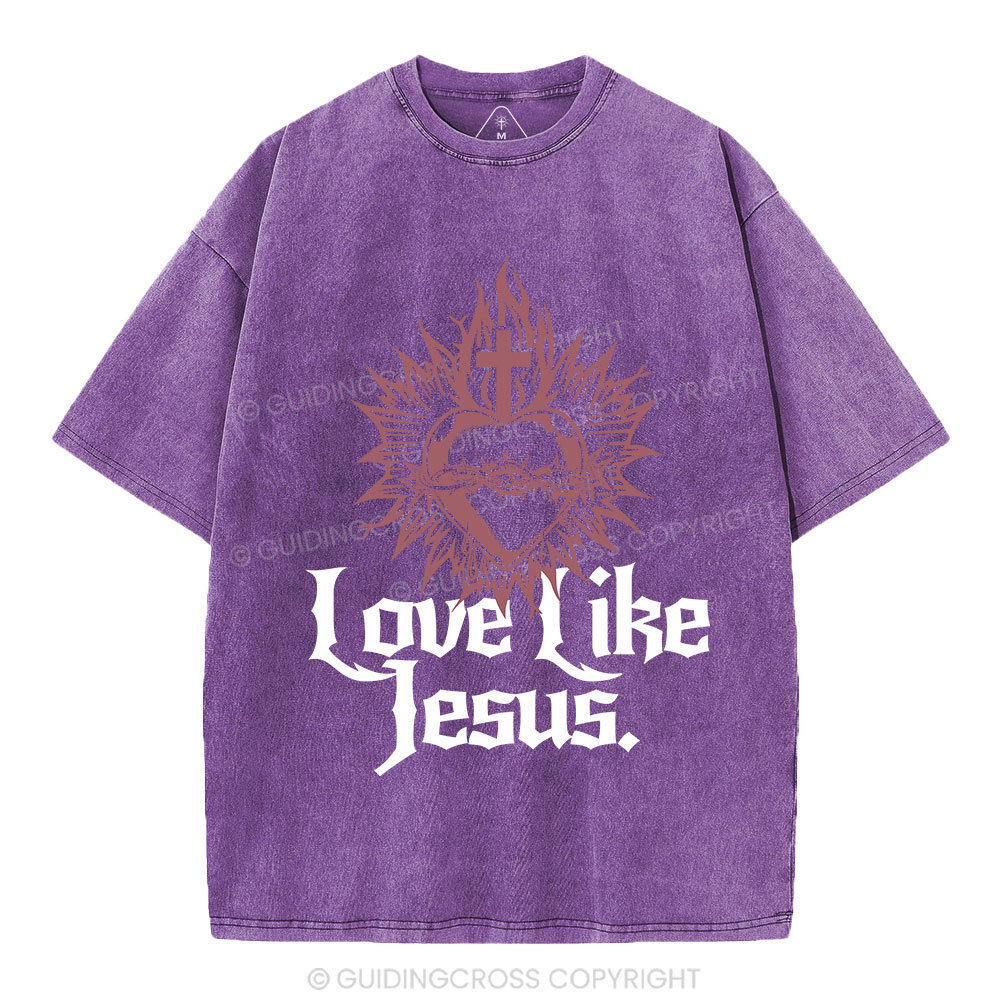 Love Like Jesus Sacred Heart Christian Washed T-Shirt